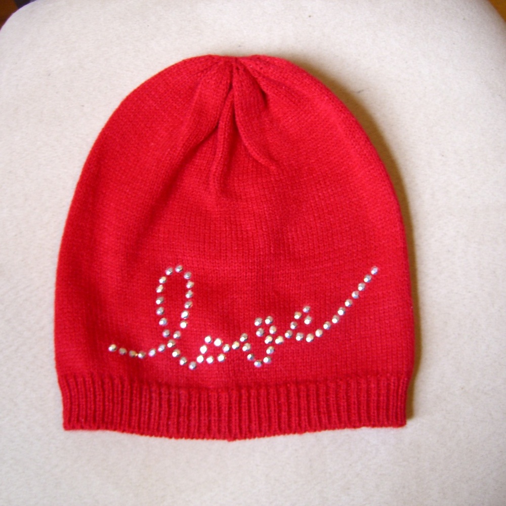 BRIGHT RED LOVE BEANIE HAT